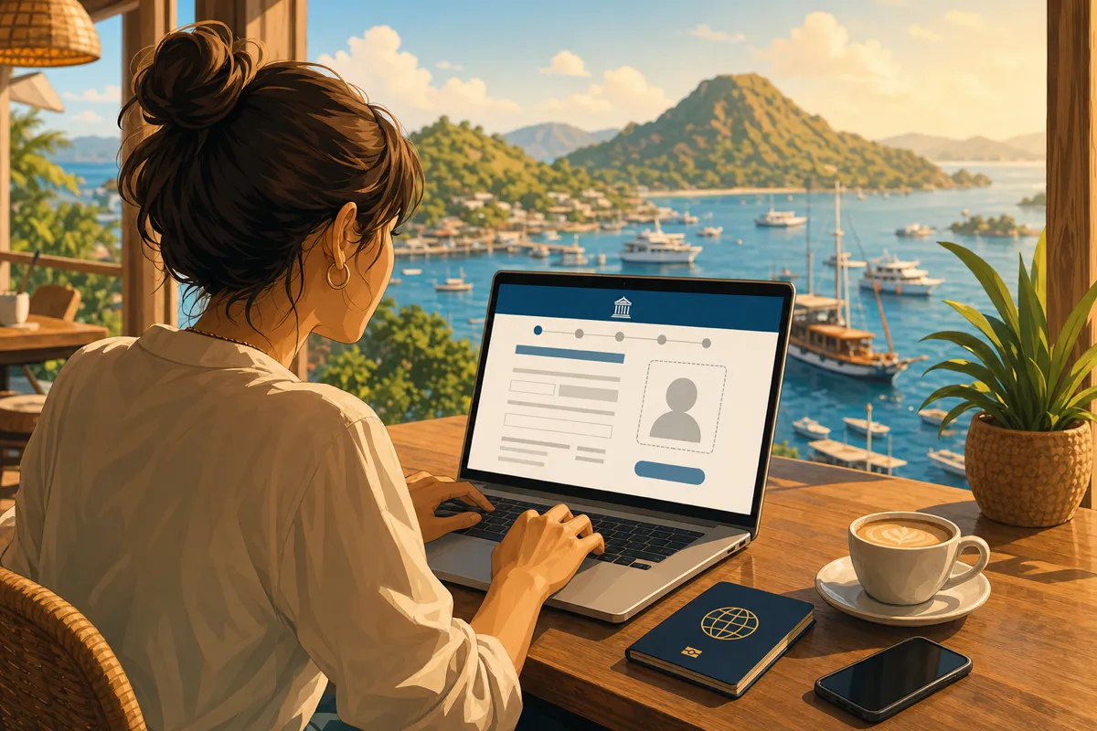 Traveler applying for the Indonesia e-VOA online from a cafe in Labuan Bajo