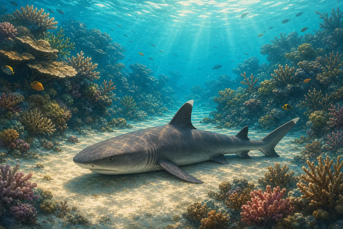 A whitetip reef shark resting on the sandy seabed in Komodo National Park