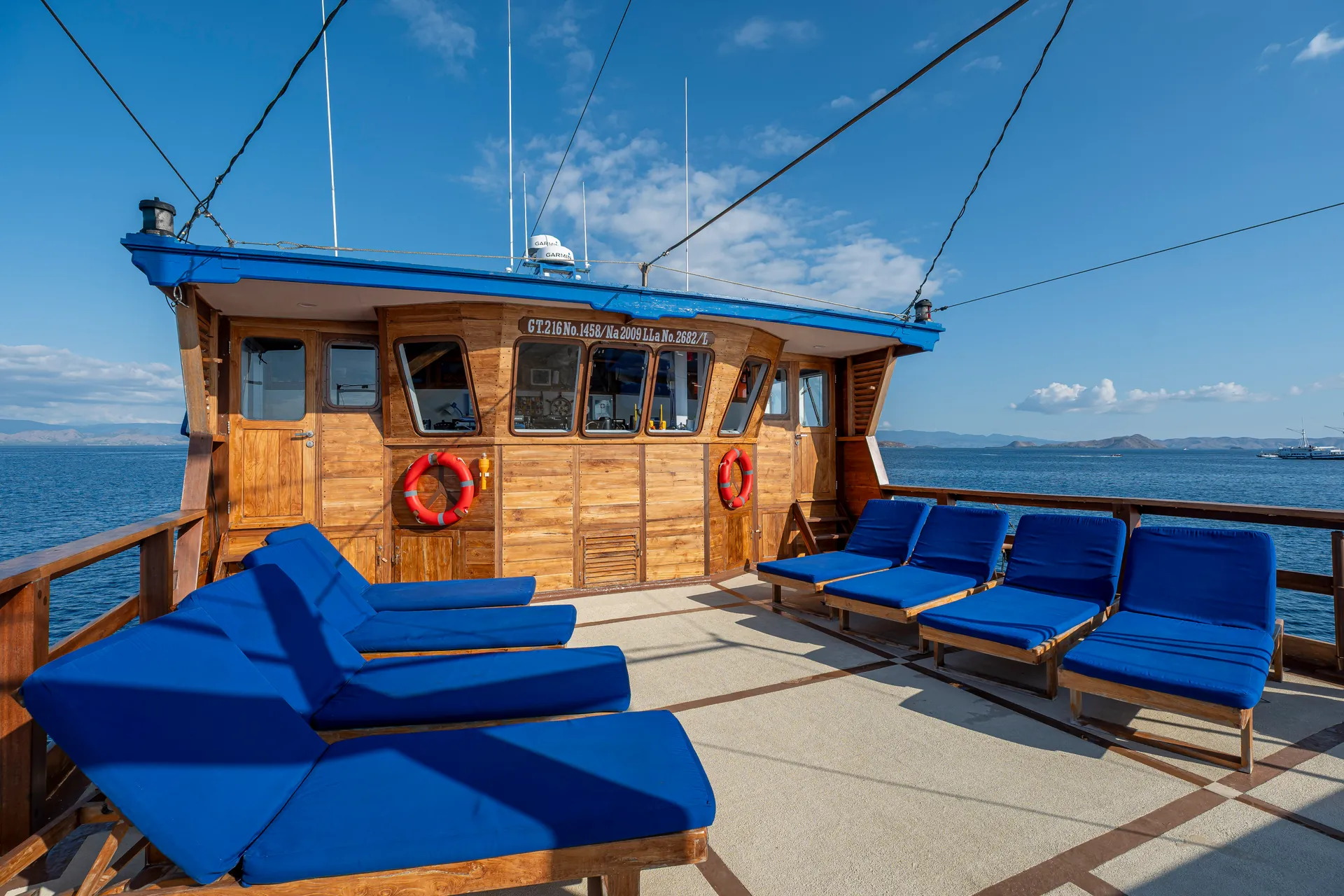 Sun deck view from the Komodo liveaboard at sunset