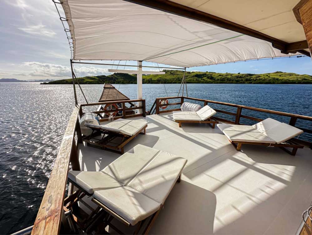 Sun deck view from the Komodo liveaboard at sunset